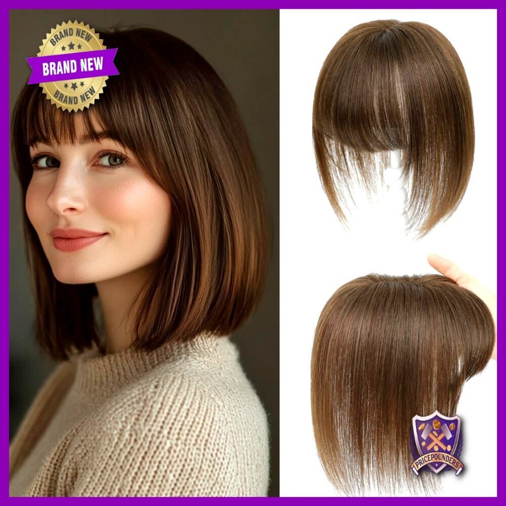 Human Hair Topper with Bangs Swiss Base Handmade Hairpiece for Thinning Hair